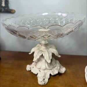 Elegant Crystal and White Ceramic Pedestal Bowl